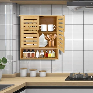 3-Layer Bamboo Storage Cabinets Modern Wall Mounted Decor Racks Storage Cabinets - Picture 1 of 23