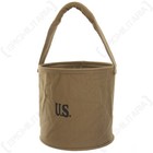 WW2 American Canvas Water Bucket - Repro USA Cotton Khaki Webbing Stamp New
