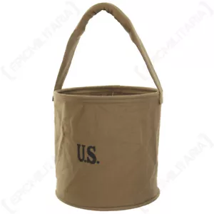 WW2 American Canvas Water Bucket - Repro USA Cotton Khaki Webbing Stamp New - Picture 1 of 1