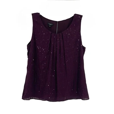 Talbots Silk Sleeveless Top Womens Size 12 Maroon Sequins Tank Shell Lined - Image 1 of 4