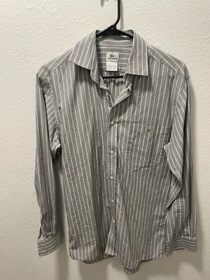 Camisa con botones Lacoste para hombre talla 38 pequeña gris azul a rayas algodón bolsillo Foto 1 de 4