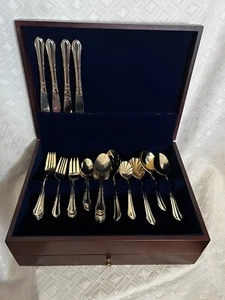 Set Of Hampton Silversmiths Stainless Gold Electroplate Flatware 40 Silverware - Picture 1 of 11