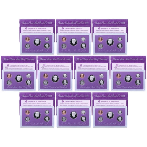 1990 S Proof Set 10 Pack Nice Original Boxes & COAs US Mint 50 Coin Lot Cover