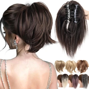 Claw Ponytail Bun Piece Clip in on Pony Tail Short Hair Extensions Real as Human - Picture 1 of 81