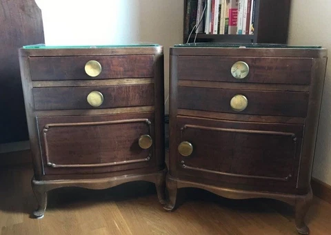 french art deco vintage 30s 2 nightstands bedside tables marble wood Cover