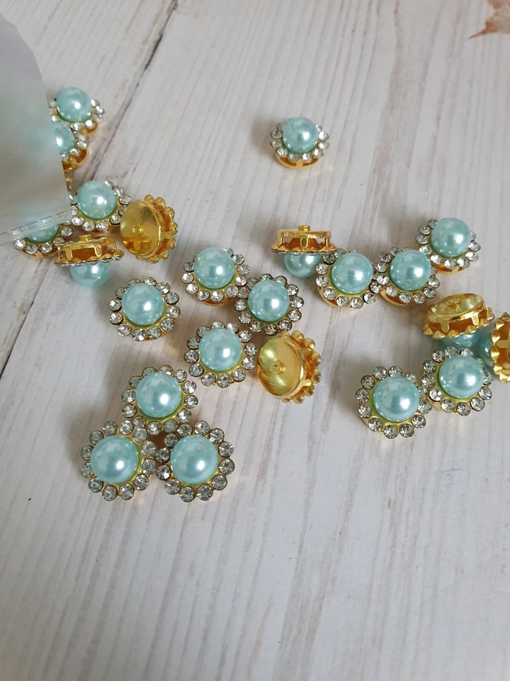 12mm fancy glass gem dress coat button sew jewel rhinestone BLUE PEARL - Image 1 of 1