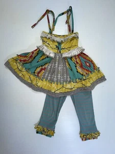Mustard Pie Girls Youth Cotton Spaghetti Strap Dress Ruffle Legging 2Pc Set 5-7? - Picture 1 of 13