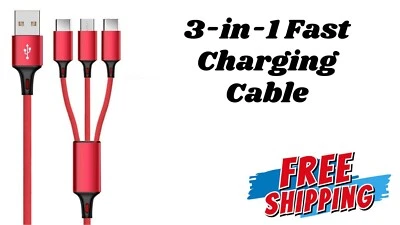 3 In 1 Fast Charger Cable for All Phones Micro USB and Type C With 4 Colours - Image 1 of 2