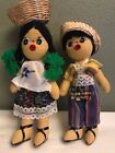 Pair Of Mexican Folk Art Stuffed Boy & Girl Handcrafted Cloth Dolls 9-10" Pre-Ow