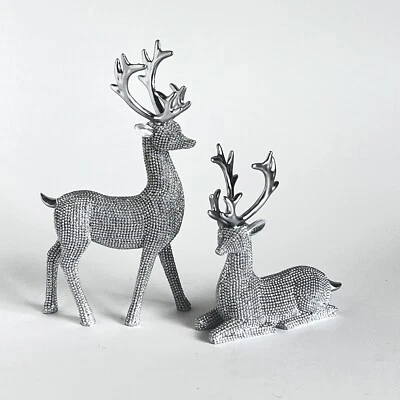 2 Reno Color Plata Decoración Navidad Ciervo Cuentas Look Casa 7 Y 5 Pulgadas Foto 1 de 4