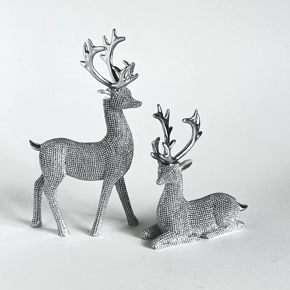 2 серебряных цветных оленя декор рождественский олень бисер вид коттедж 7 и 5 дюймов - Изображение 1 из 4