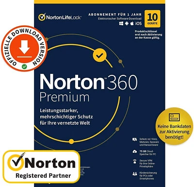 NORTON 360 Premium 2025 10 Geräte 1 Jahr  Internet Security  KEIN ABO - Bild 1 von 4