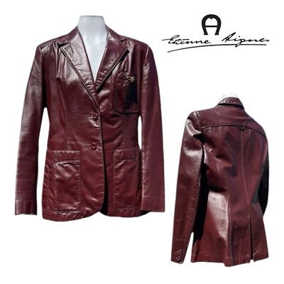 Chaqueta Blazer Vintage Años 70 ETIENNE AIGNER Mujer 12 Cuero Botón Sangre de Buey Foto 1 de 4