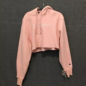 Champion Womens Hoodie Pink Small Cropped Reverse Weave Sweatshirt NWT - Picture 1 of 11