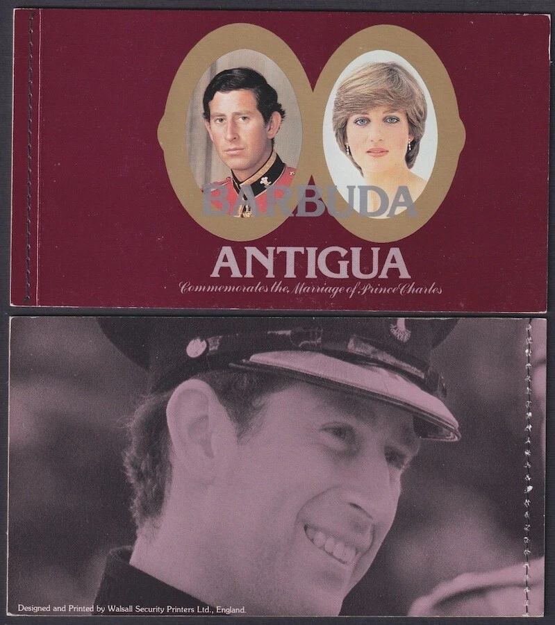 ANTIGUA Y BARBUDA Sc# 627 Folleto MATRIMONIO de CHARLES a DIANA, PARTE POSTERIOR Y DELANTERA Foto 1 de 1