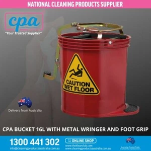 RED CPA BUCKET 16L WITH METAL WRINGER AND FOOT GRIP PULLMAN - Picture 1 of 2