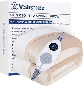 Westinghouse Electric Heated Throw Blanket Throw 6 Heating Levels Flannel Sherpa - Picture 1 of 15