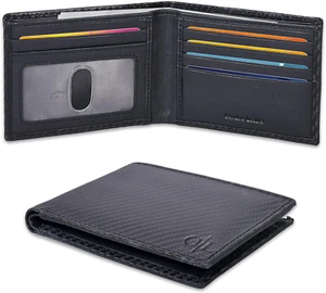 Slim Leather Wallet, RFID Blocking, Slim, Minimalist, Front Pocket, w/ ID Window - Picture 1 of 17