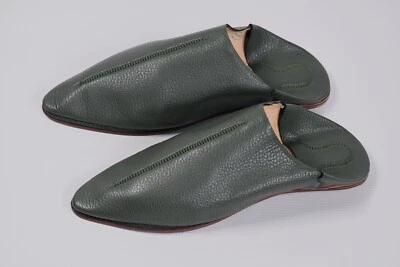 Handmade Moroccan Leather Slippers Green Men's-Women's  size 41/8.5 - Image 1 of 4