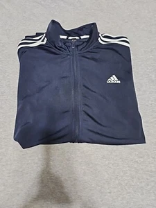 Adidas Track Jacket Men's Tricot Full Zip/ NAVY w/ ICONIC WHITE STRIPES / XLT - Picture 1 of 19