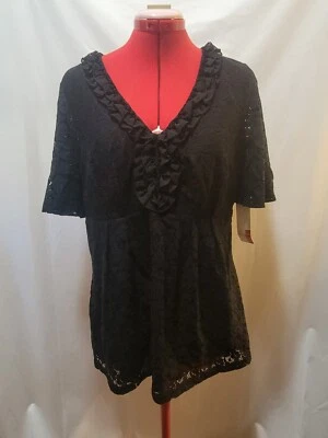 Blusa de renda preta Elle com zíper lateral nova com etiquetas. Tamanho grande - Imagem 1 de 4