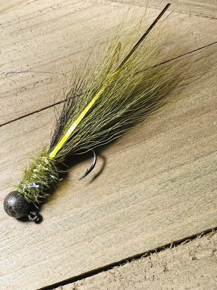 (3) 1/16 Crappie Buck хвост джиги вручную завязанный вокруг #4 горчицы серп крюк бесплатный SH - Изображение 1 из 1