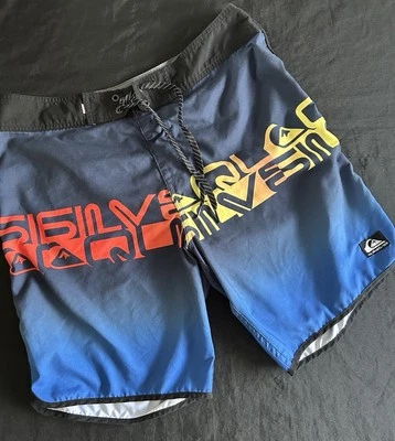 Quiksilver Board Shorts Para Hombre Talla 32 Gris Rayas Azul Marino DryFlight Traje de Baño Regalo Foto 1 de 4