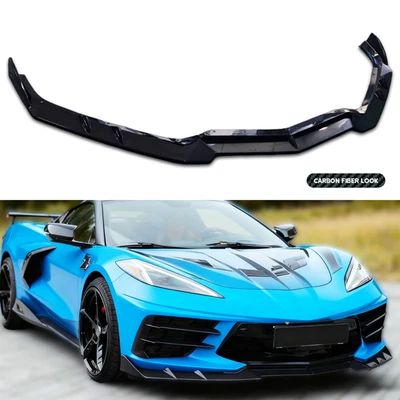 Parachoques delantero divisor de labios estilo fibra de carbono para Chevrolet Corvette C8 2020-2025 Foto 1 de 4