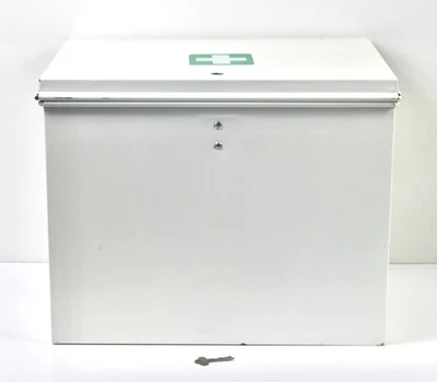 British RAF First Aid Storage Chest PROTEX Secure Steel Medical Supplies Box - Image 1 of 4
