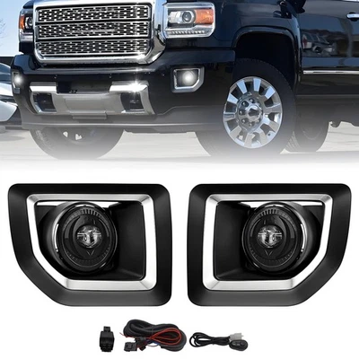 LED Fog Lights Lamp w/ Bezel Cover Wiring For GMC Sierra 2500HD 3500HD 2015-2019 — 第 1/4 张图片