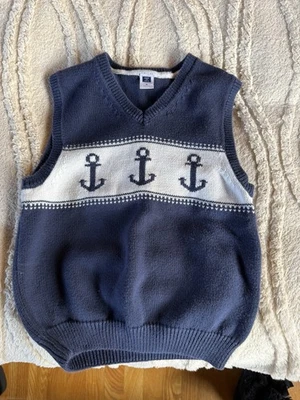 Janie And Jack Boys Size 6 Nautical Anchor Sweater vest Navy And White - Image 1 of 4