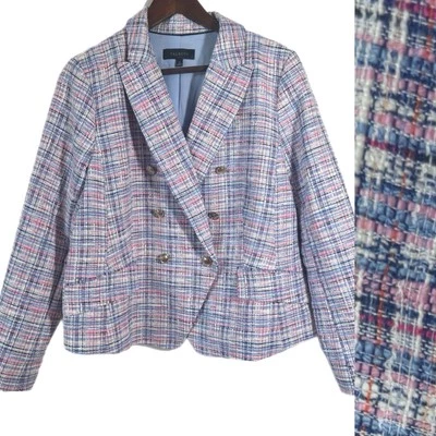 Chaqueta Blazer Talbots Mezcla Algodón Tweed Doble Pecho Botones Plateados Talla 12 Foto 1 de 4