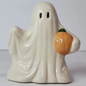 Vintage 70s Halloween 3" Ghost Holding Pumpkin Ceramic Porcelain Figurine - Picture 1 of 5