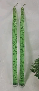 2 Vintage Plexiglas Kerzen grün mit Silberfolie Flecken Flocken Handarbeit USA *lesen - Bild 1 von 8