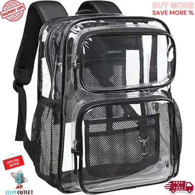 Mochila transparente para escuela - Bolsa de libros transparente de alta resistencia de 17 pulgadas con bolsa de cuero PU Foto 1 de 4