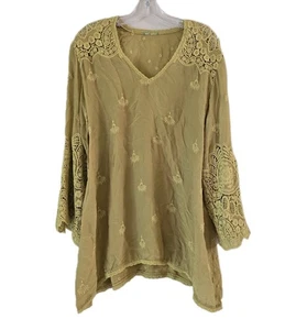 Camicetta Johnny Was con occhielli ricamati verde taglia M/L boho chic - Foto 1 di 9