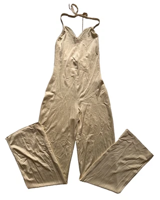Mono Halter Vintage Años 70 Spandex Unitard Crema Pierna Ancha XS-S Estilo Disco Foto 1 de 4