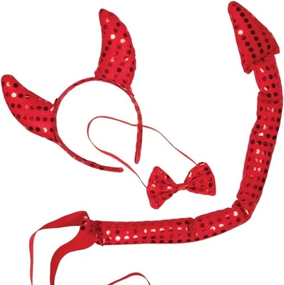 Conjunto Diablo Cola Canguro y Arco Lentejuelas, Rojo, Talla Adulto, L Foto 1 de 4