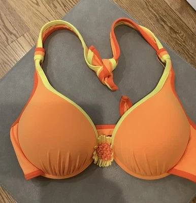Coco Rave Orange Yellow Push Up Bikini Top Size L 36A/B-Cup, NWT - Image 1 of 4