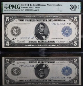 1914 $5 Federal Reserve Note Cleveland Fr.859a ~ PMG VF30 EPQ White / Mellon - Picture 1 of 5