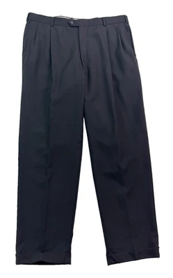 Hart Schaffner Marx 42x34 Black Dress Suit Pants 100% Wool USA Pleated Cuffed - Image 1 of 4