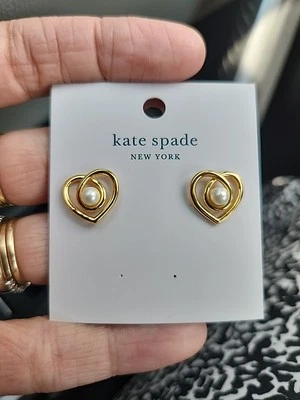 NWT Kate Spade Infinite Hearts Pearl Stud Earrings Great Gift - Image 1 of 4