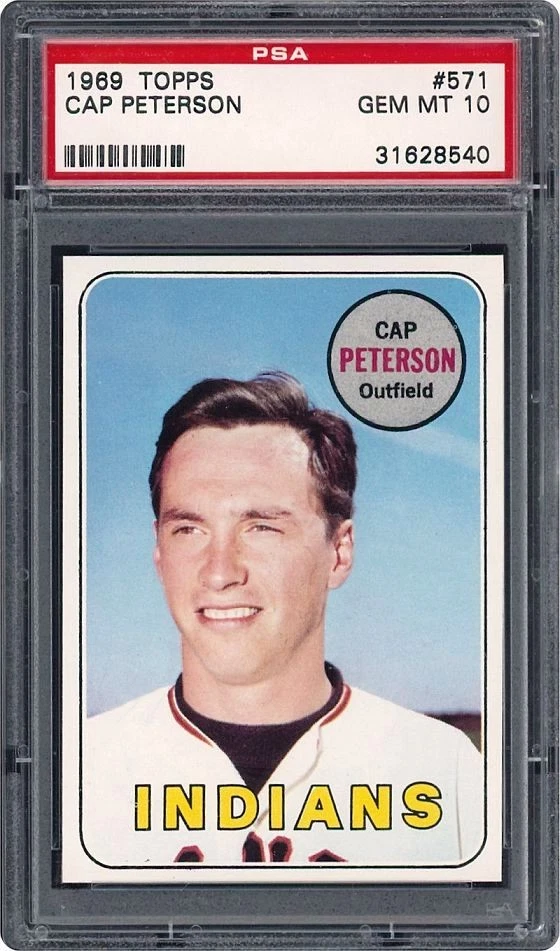 1969 Topps #571 Cap Peterson PSA 10 GEM MINT Pop 8 Indians Giants FREE SHIP! - Image 1 of 2