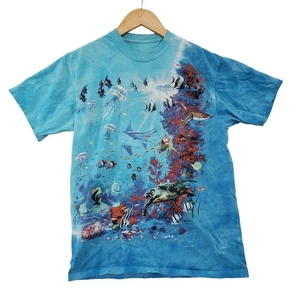 Vintage Liquid Blue Y2K Ocean Themed Tie Dye T Shirt Underwater Graphic Casual - Picture 1 of 4