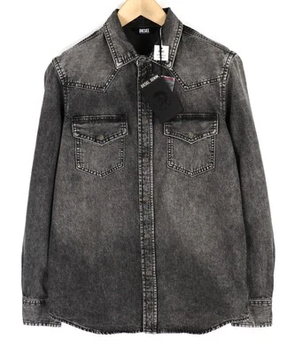 Camisa DIESEL D-East-P1-SP2 Hombres S Denim Western Lavado Negra Botones a Presión PVP 150 € Foto 1 de 4