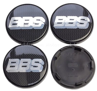 4x Genuine BBS Centre Caps, Black Carbon, Silver Logo 70.6mm 10023604, 09.24.467 - Image 1 of 4