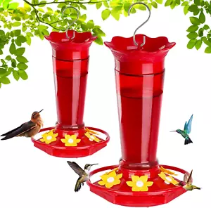 Red Glass Hummingbird Feeders 10 OZ 2 Pack for Outdoor Hanging - Picture 1 of 12