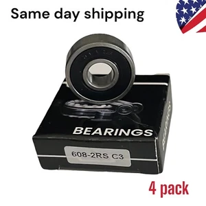 4 Pack 608-2RS C3 Skateboard Ball Bearing, 8x22x7mm - Picture 1 of 2