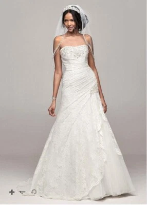David's Bridal Ivory Lace Wedding Dress With Side Split Corset Size 0 $799 - Image 1 of 4