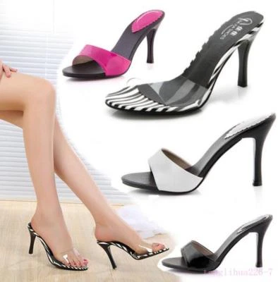 Womens Slingback Stilettos Slides Mules High Heel leather Sandal Slipper Shoes F - Image 1 of 4